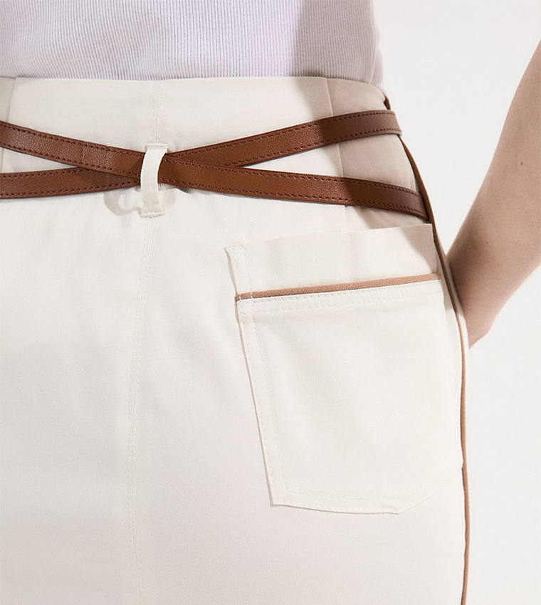 Belted Pocket Detail Denim Maxi Skirt