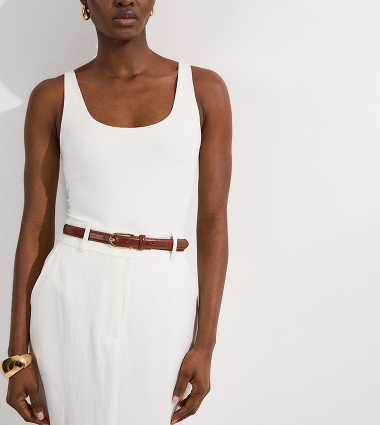 Stretch Cotton Sleeveless Scoop Neck Jersey Bodysuit Top