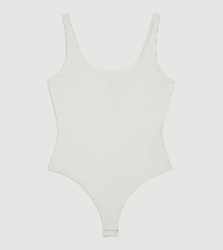 Stretch Cotton Sleeveless Scoop Neck Jersey Bodysuit Top