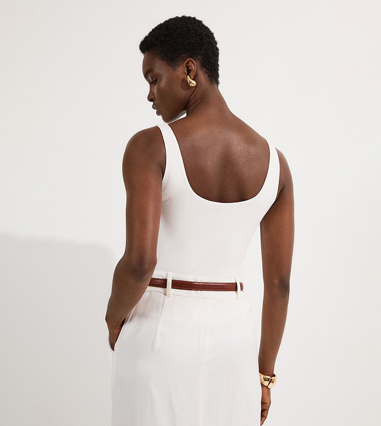 Stretch Cotton Sleeveless Scoop Neck Jersey Bodysuit Top