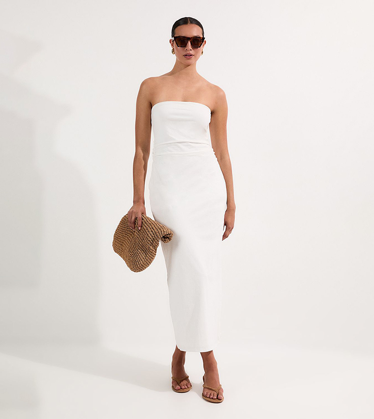 Stretch Cotton Jersey Bandeau Maxi Dress