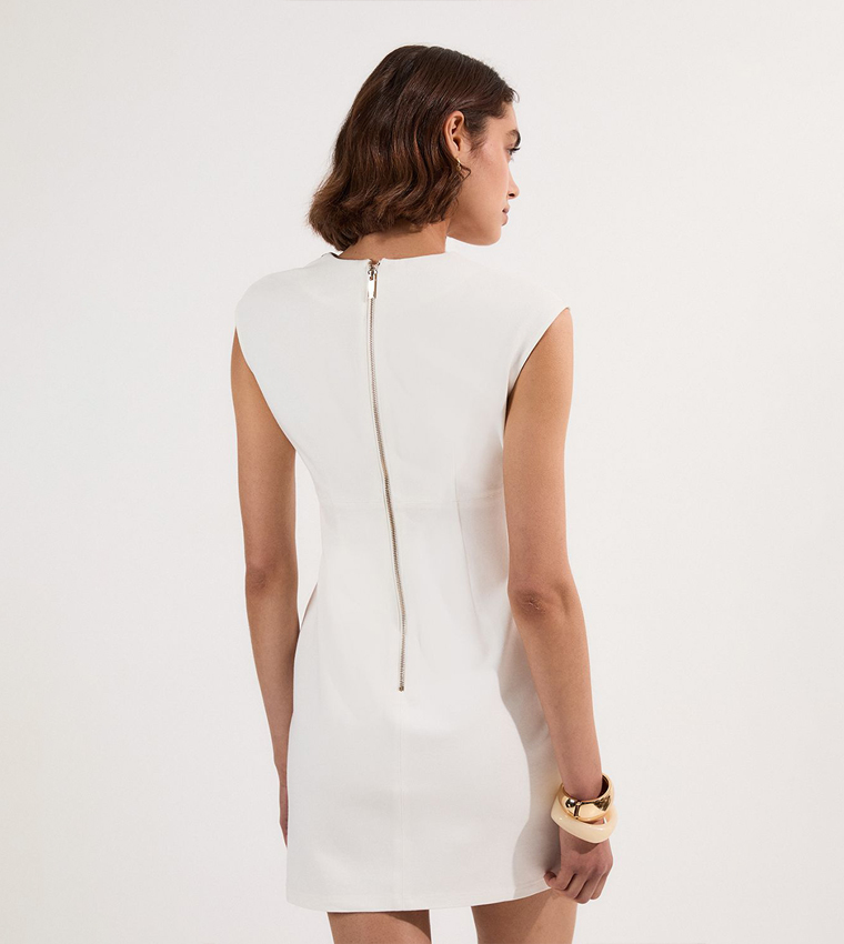 Ponte Structured Mini Dress With Gold Button Detail
