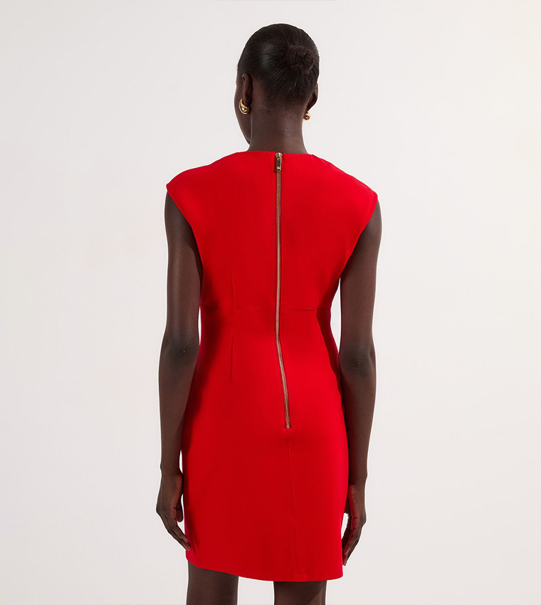 Ponte Structured Mini Dress With Gold Button Detail