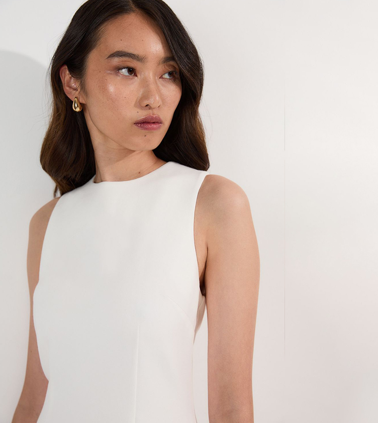 Ponte Crew Neck Slit Maxi Dress