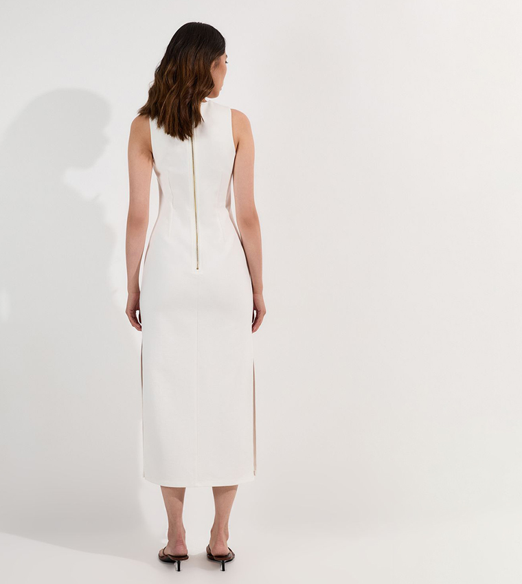 Ponte Crew Neck Slit Maxi Dress