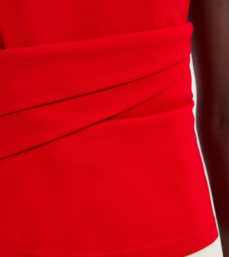 Ponte Ruched Waist Detail Round Neck Top