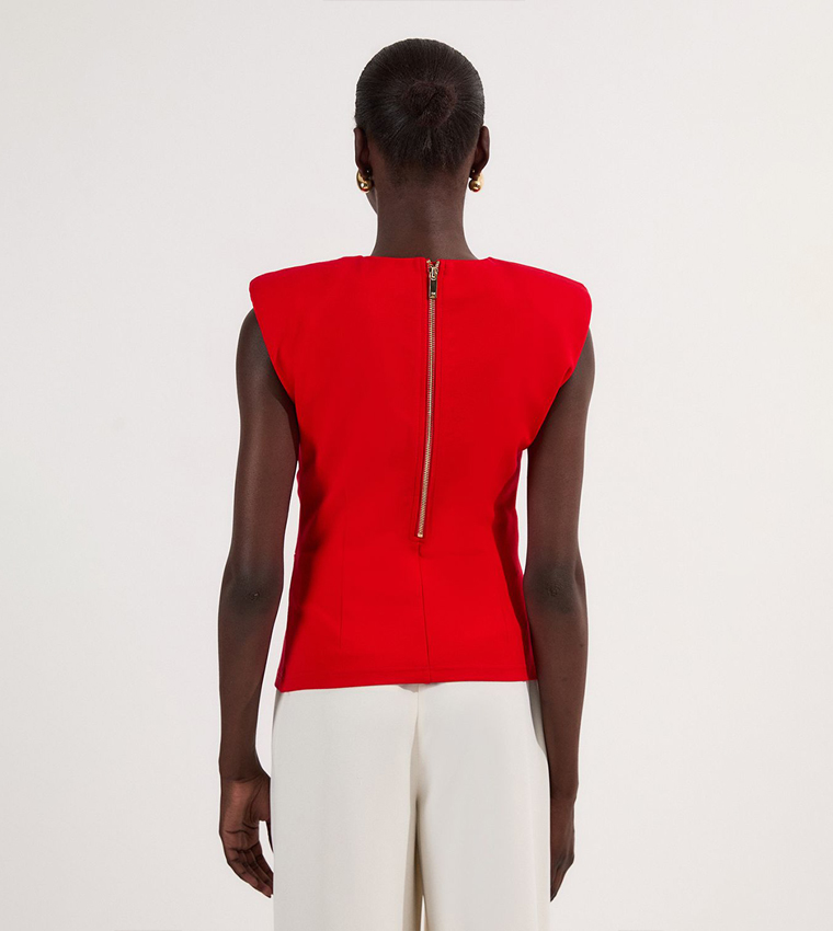 Ponte Ruched Waist Detail Round Neck Top