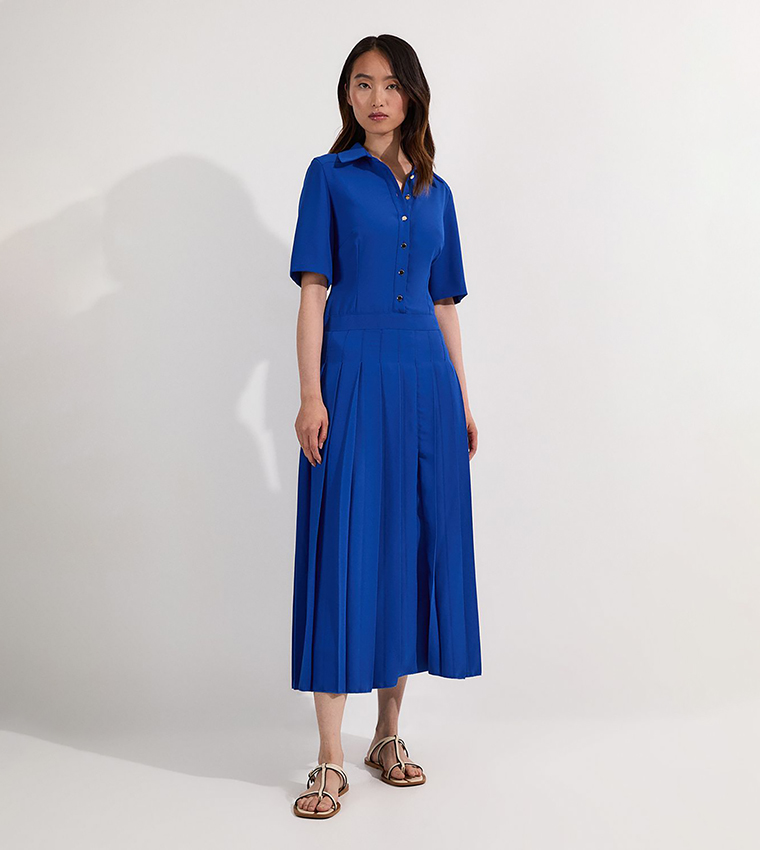 blue shirt dress crepe Bolero Silk de Chine in Elegant crinkle texture creates visual interest and dimension throughout the fabric Flattering V Blue Long Sleeve Shirt Dress