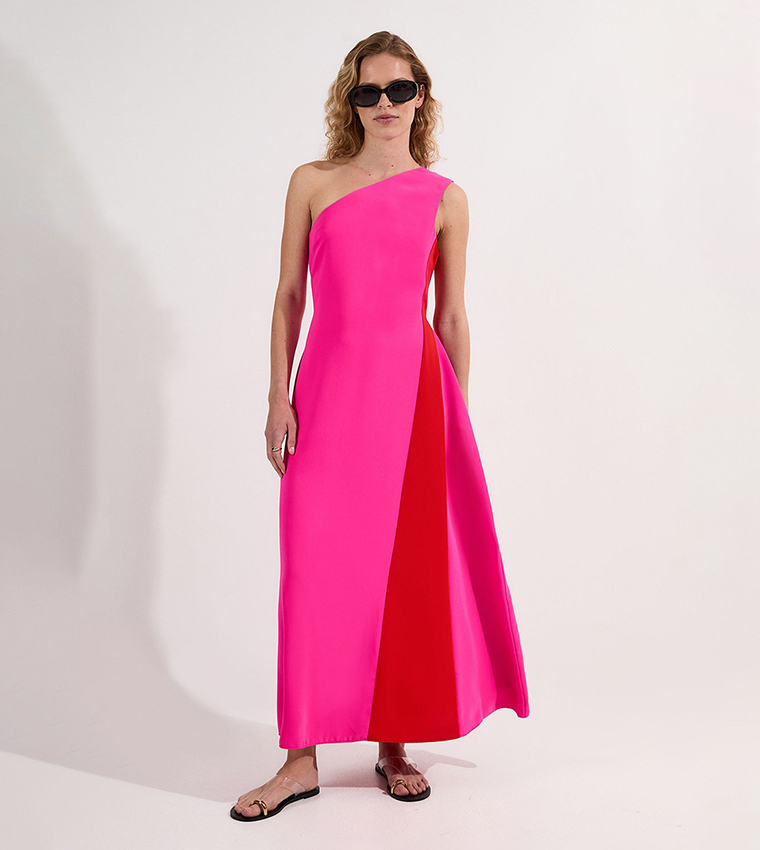 Buy Karen Millen Color Block One Shoulder Tailored Maxi Dress In