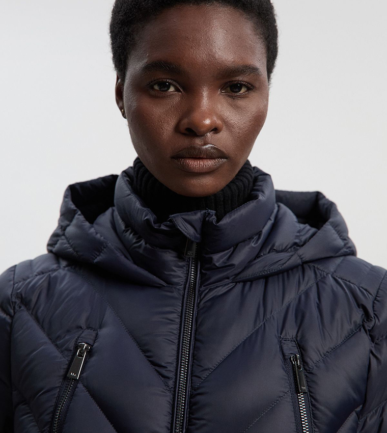 Buy Karen Millen Real Down Packable Puffer Coat In Navy