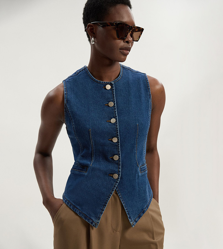 Crew Neck Denim Waistcoat