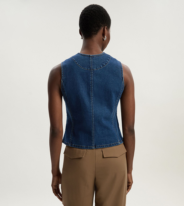 Crew Neck Denim Waistcoat