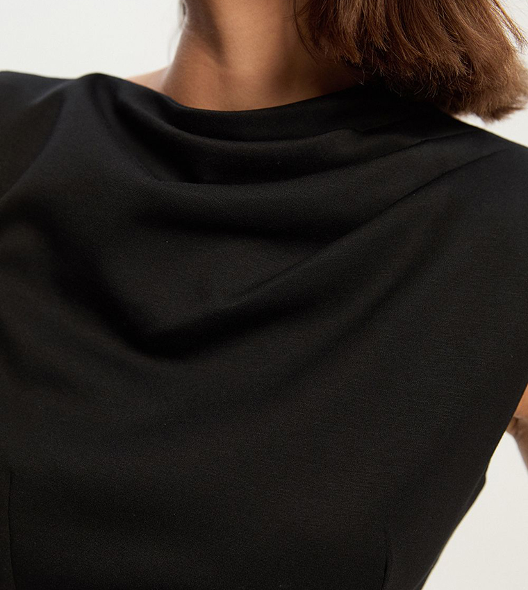 Petite Ponte Sleeveless Asymmetric Tailored Midi Dress