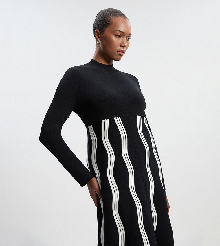 Buy Karen Millen Patterned Long Sleeves Knit Midi A Line Dress In Multiple  Colors | 6thStreet Qatar