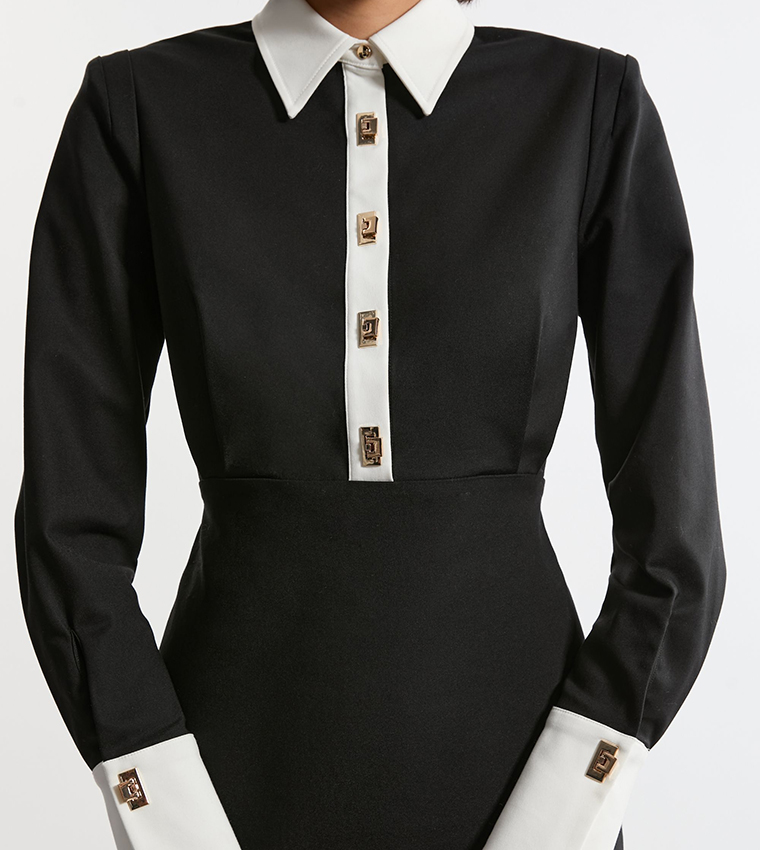 Petite Woven Midi Shirt Dress with Gold Clasps