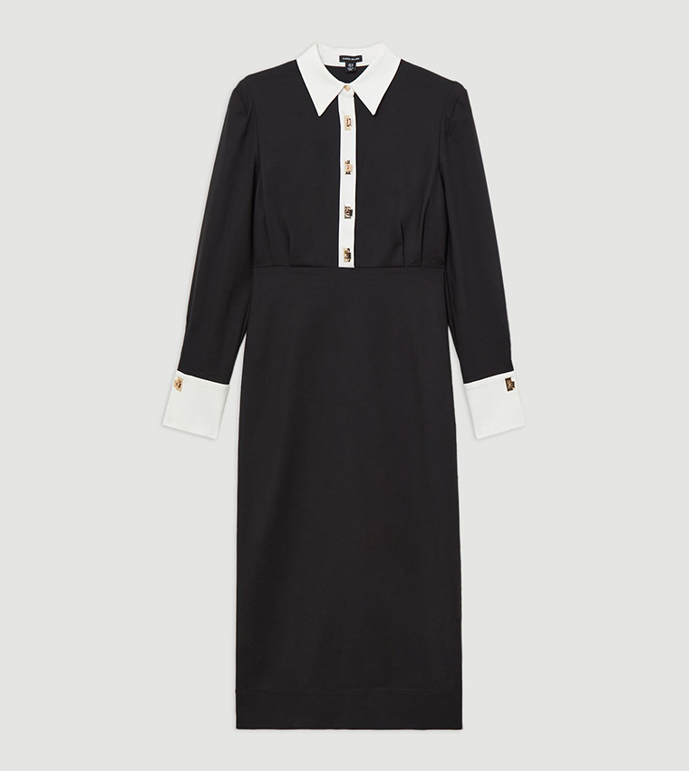 Petite Woven Midi Shirt Dress with Gold Clasps