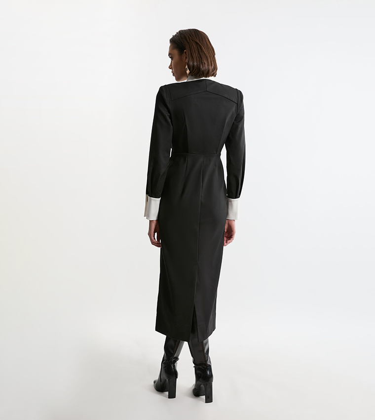 Petite Woven Midi Shirt Dress with Gold Clasps