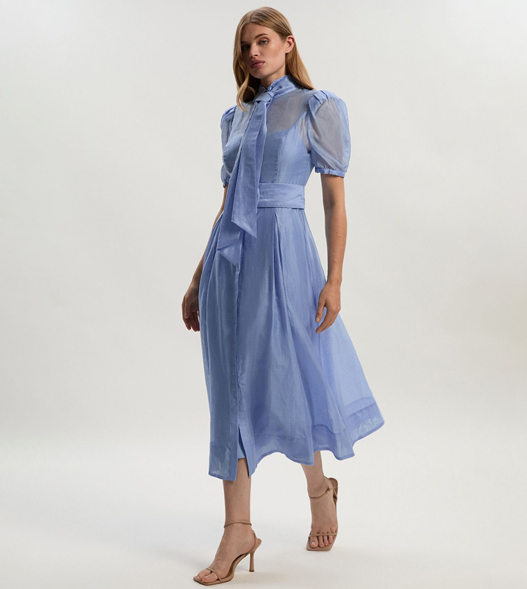 Tall Organdie Tie Neck Midi Dress
