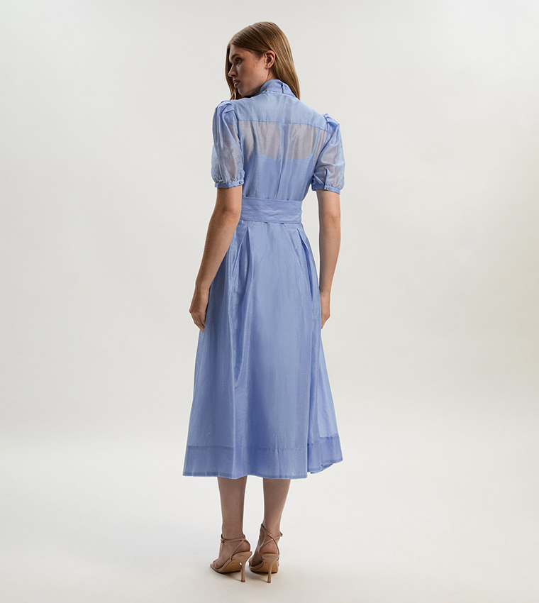 Tall Organdie Tie Neck Midi Dress