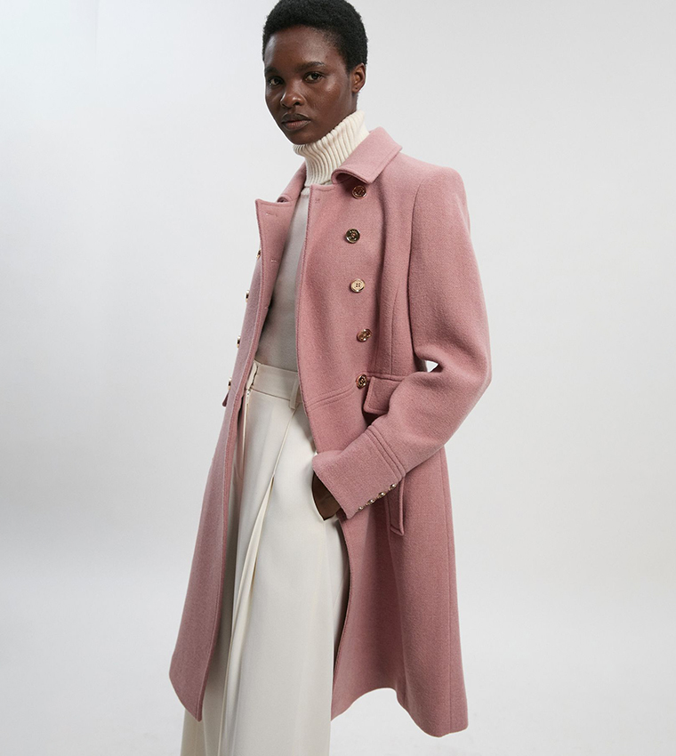 Wool Button Front Double Breasted Tailored Princess Coat