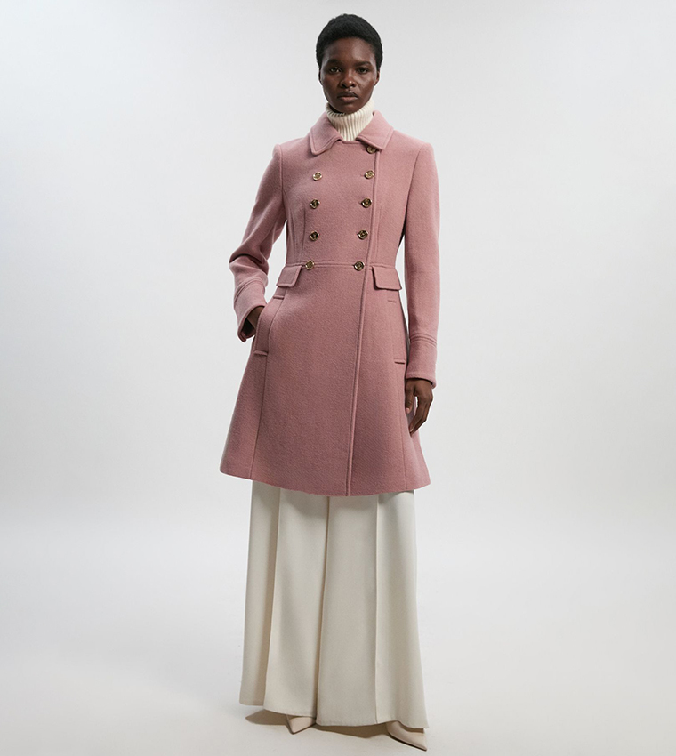 Wool Button Front Double Breasted Tailored Princess Coat