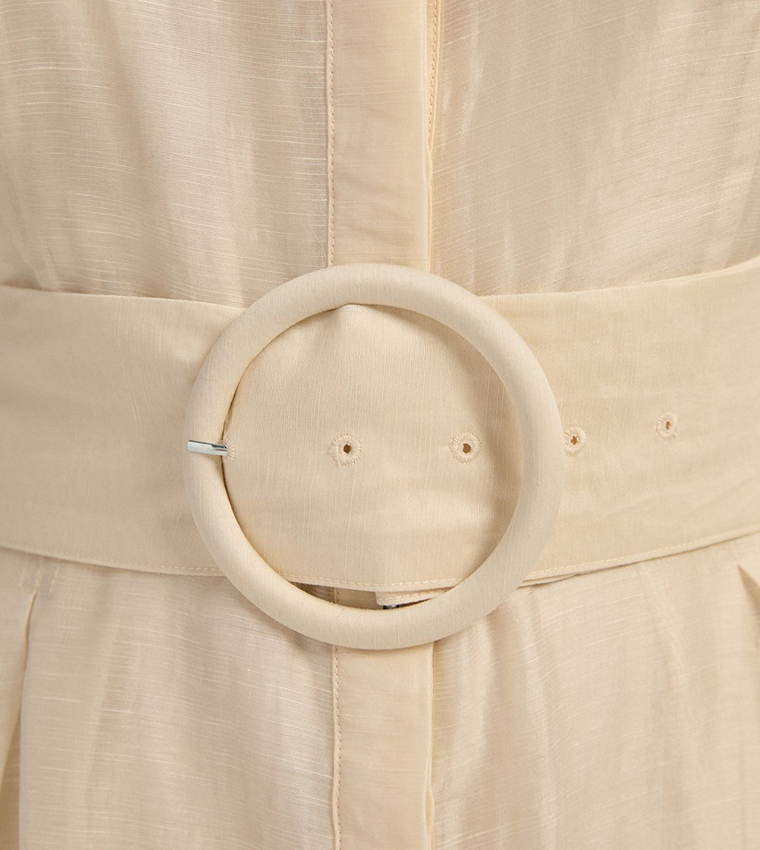 Organdie Tie Neck Woven Midi Dress