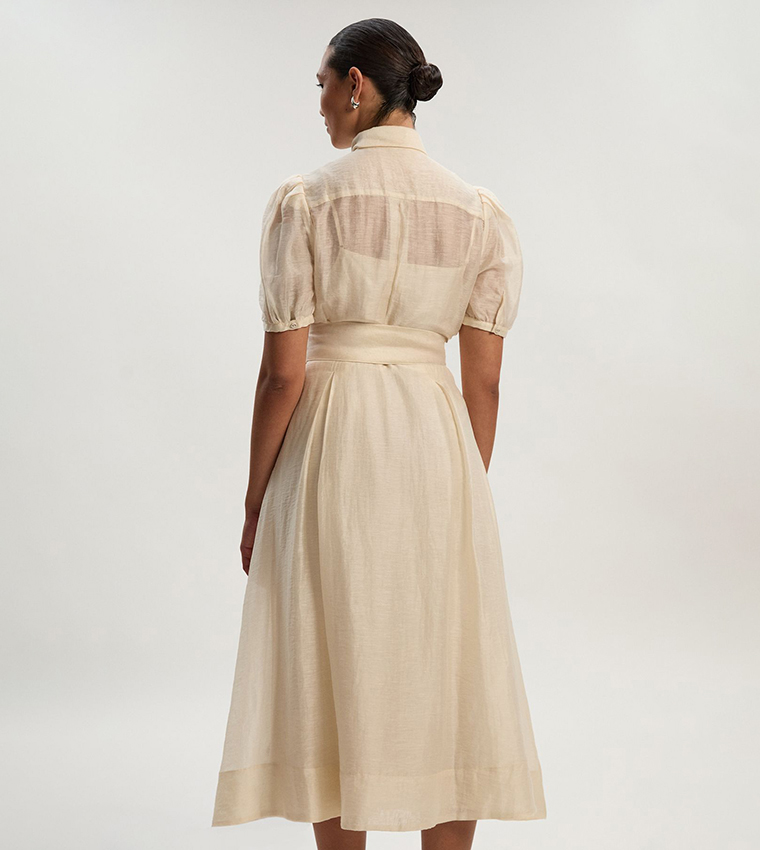 Organdie Tie Neck Woven Midi Dress
