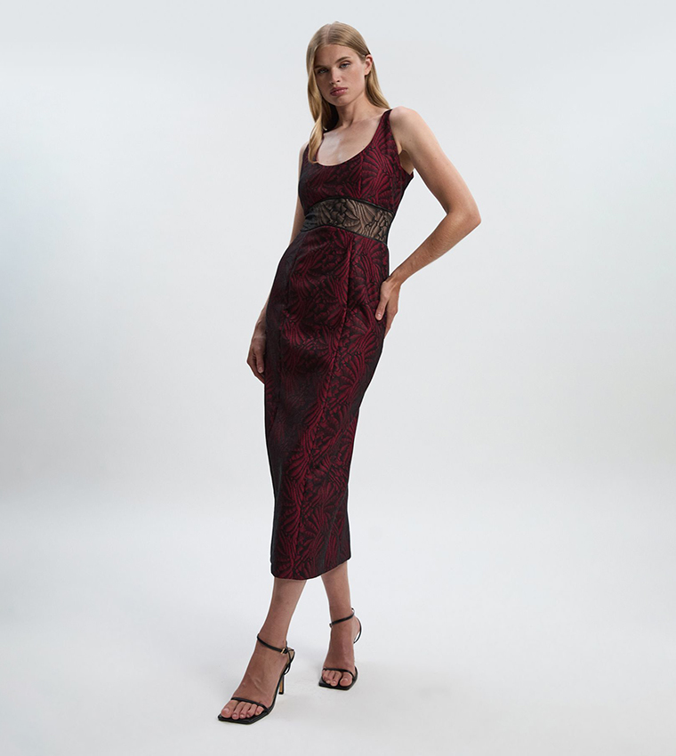 Premium Lace Sleeveless Tailored Midi Dress