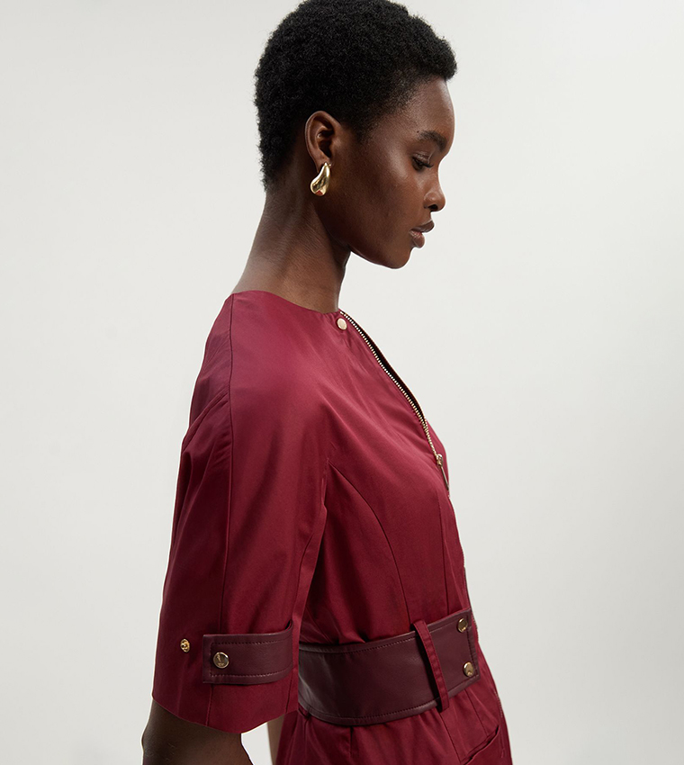 Faux Leather Tab Utility Midi Dress