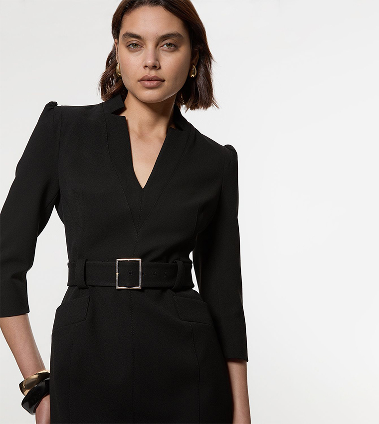 Structured Crepe Belted Forever Midi Dress