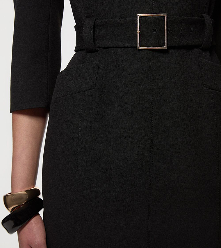 Structured Crepe Belted Forever Midi Dress