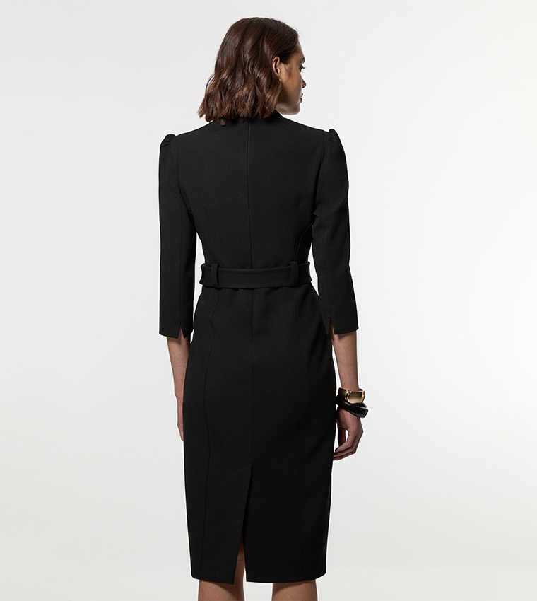 Structured Crepe Belted Forever Midi Dress