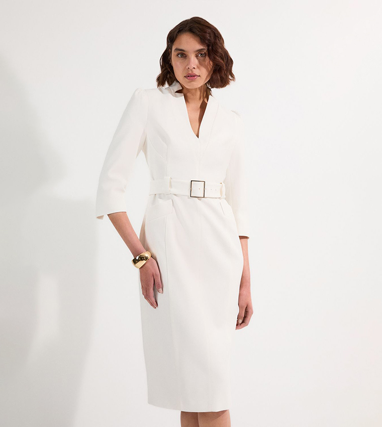 Structured Crepe Belted Forever Midi Dress