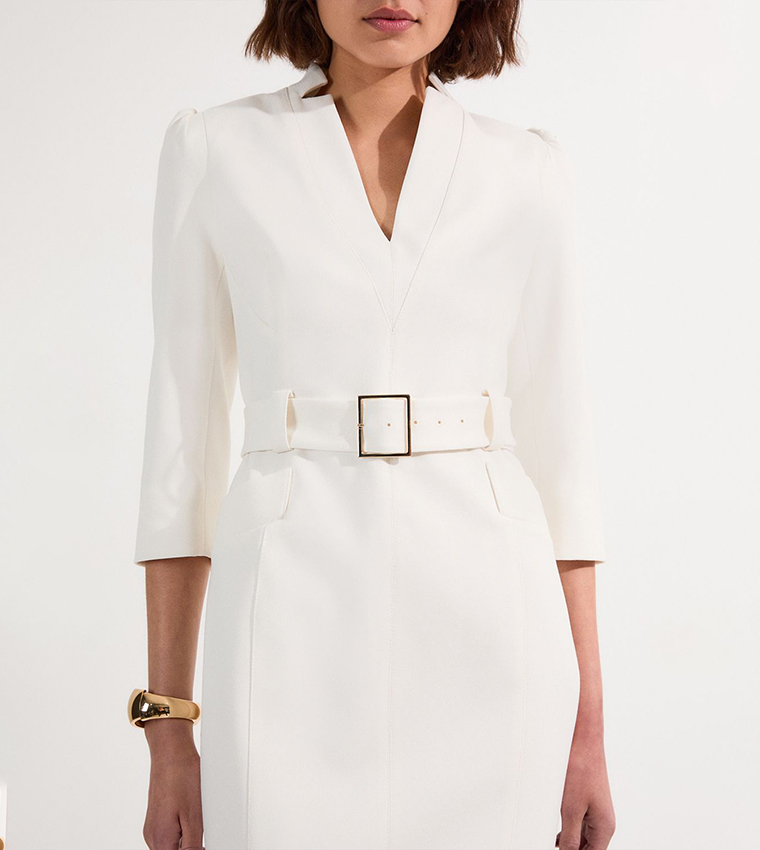 Structured Crepe Belted Forever Midi Dress