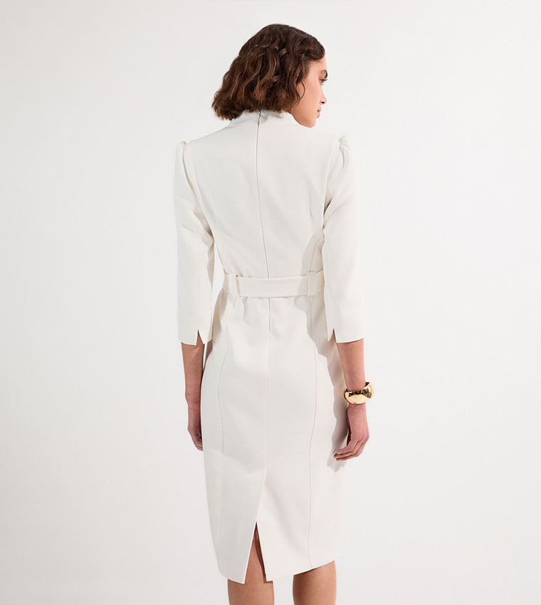 Structured Crepe Belted Forever Midi Dress