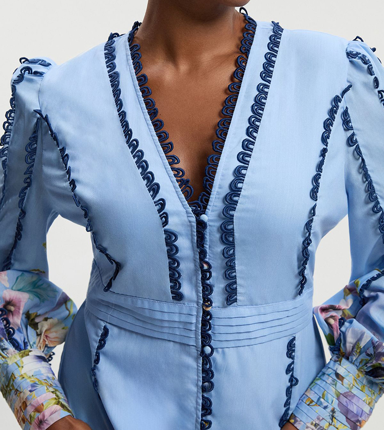 Curve Trailing Floral Patterned V-Neck Maxi Dress