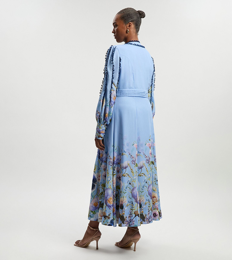 Curve Trailing Floral Patterned V-Neck Maxi Dress