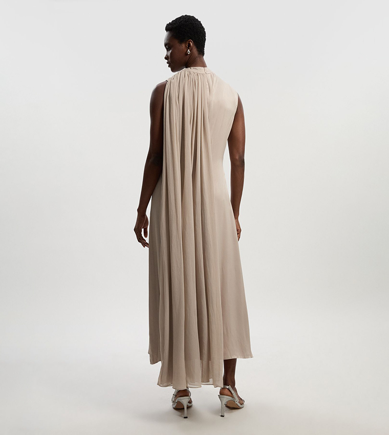 Satin Drape Georgette Cape Detail Midi Dress