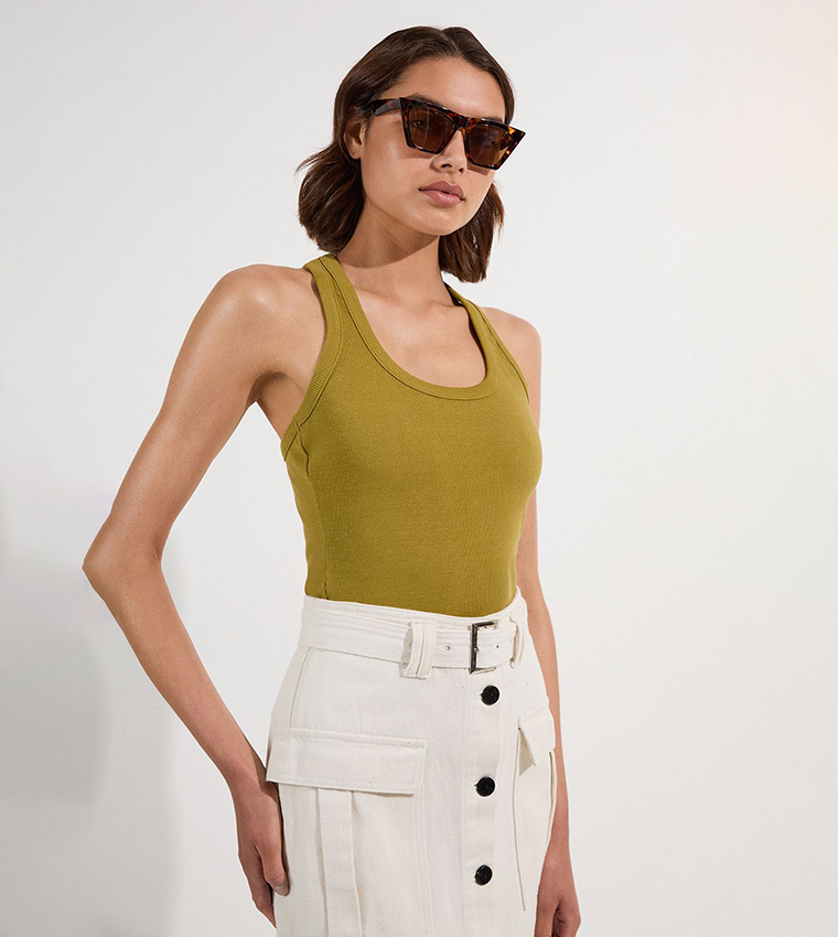 Compact Jersey Ribbed Racer Back Tank Top