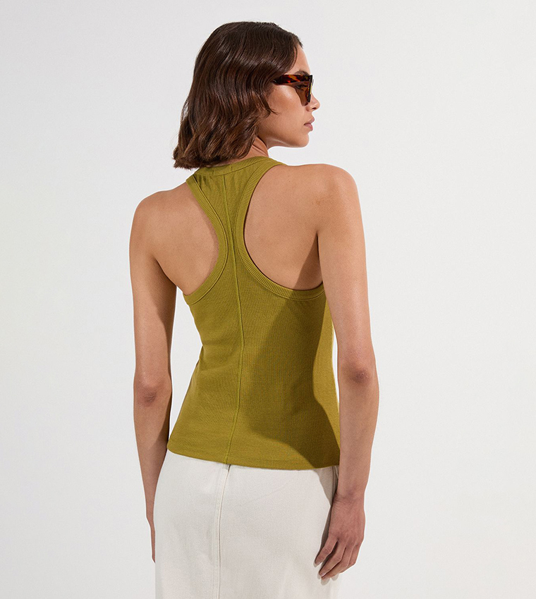 Compact Jersey Ribbed Racer Back Tank Top