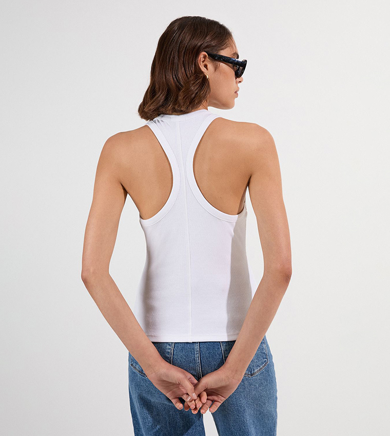 Compact Jersey Ribbed Racer Back Tank Top