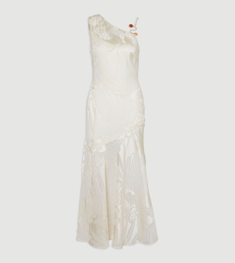 Tall Devoure One Shoulder Woven Maxi Dress with Trim Detail
