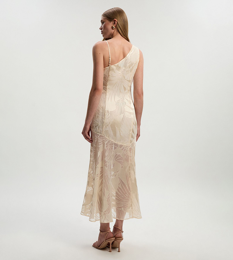Tall Devoure One Shoulder Woven Maxi Dress with Trim Detail