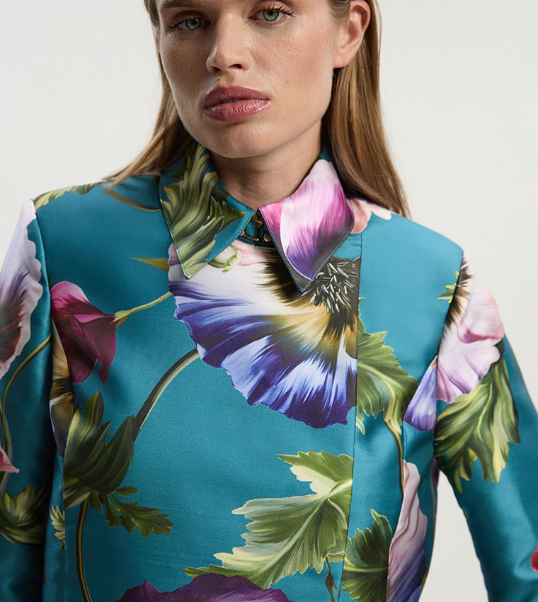 Rose Floral Twill Cropped Woven Jacket