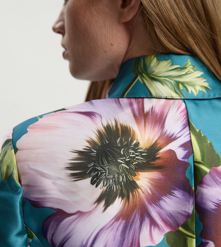 Rose Floral Twill Cropped Woven Jacket