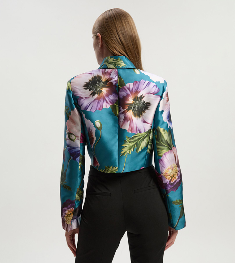 Rose Floral Twill Cropped Woven Jacket