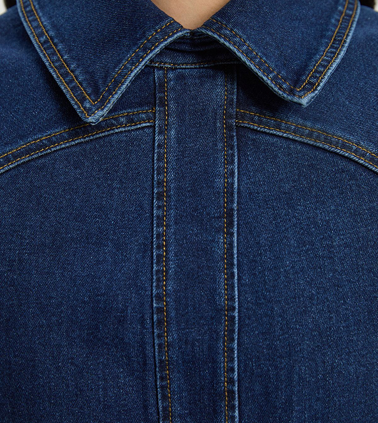 Stretch Belted Denim Midi Dress