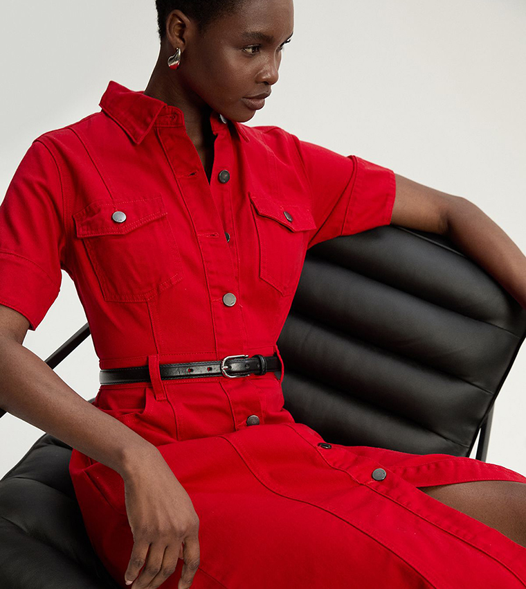 Short Sleeves Denim Shirt Dress