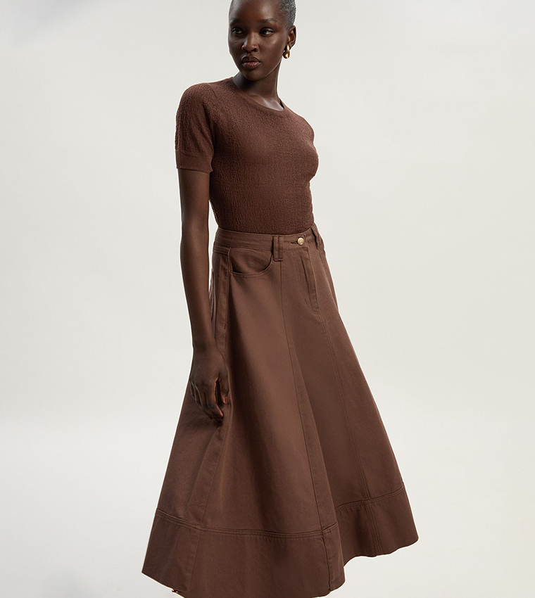 Buy Karen Millen 5 Pocket Denim Midi Skirt In Brown | 6thStreet