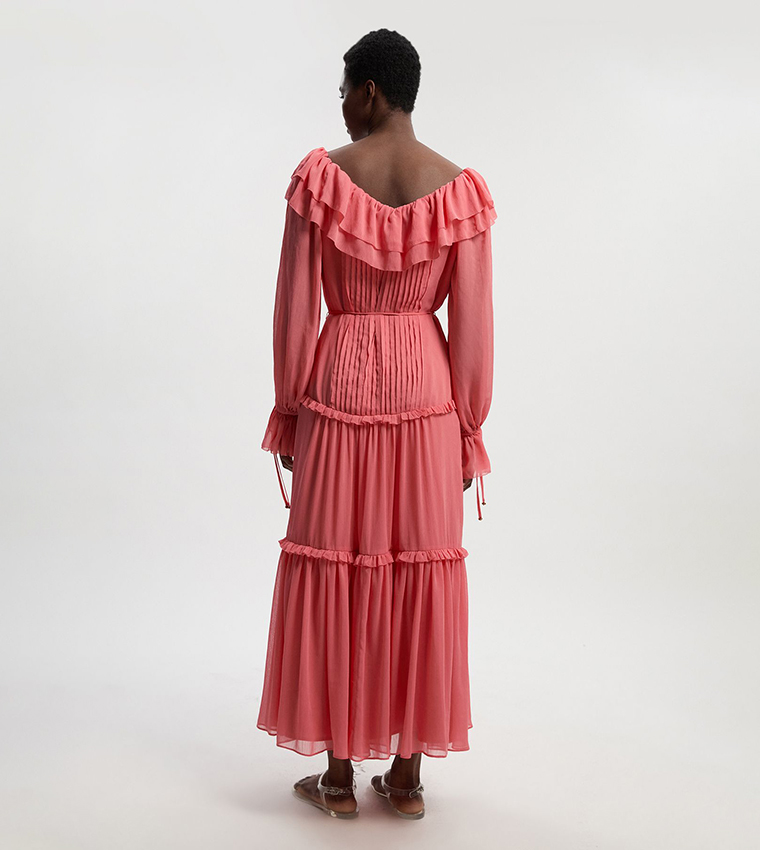 Petite Ruffled Georgette Woven Midaxi Dress